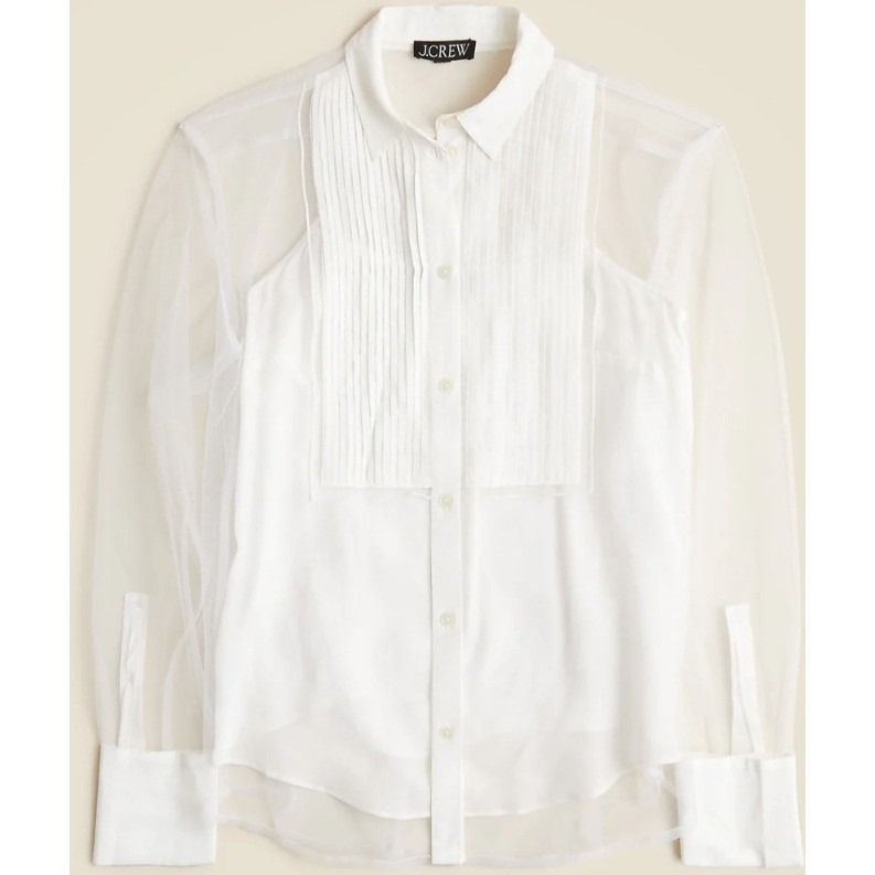 J.Crew Womens White Cotton Voile Pleated Tuxedo Bib Blouse Cp977 Size 2 New $98